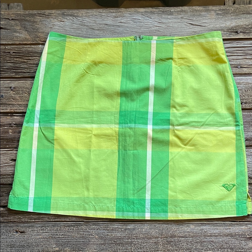 Roxy Vibrant Green and Yellow Plaid Mini Skirt